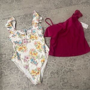 Swimsuit Bundle | Jessica Simpson Floral Ruffle Bathing Suit + Tankini Top S/M